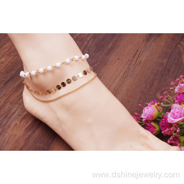 Fashion Bohemia Handmade Beaded Sequined Bare Chain Multilayer Anklet